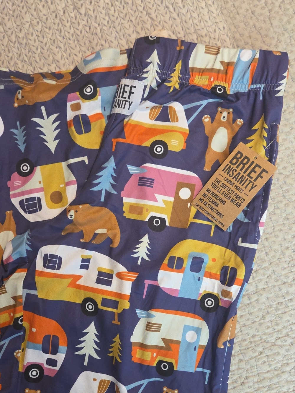 Pajama Pants - Purple Background Camper & Bear Print